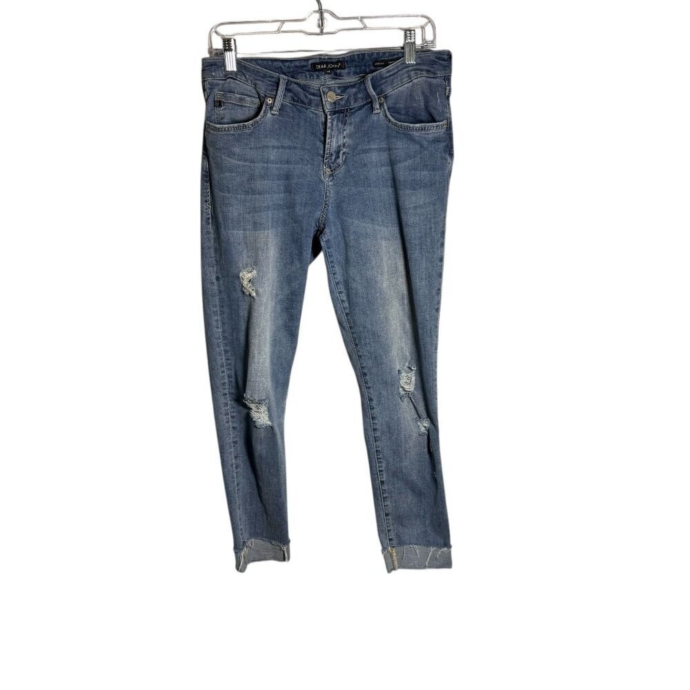 Dear John Womens Distressed Blue Denim Jeans Size 29 With Rolled Cuffs
